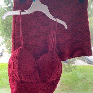 Front lace cami Top & shorts set burgundy